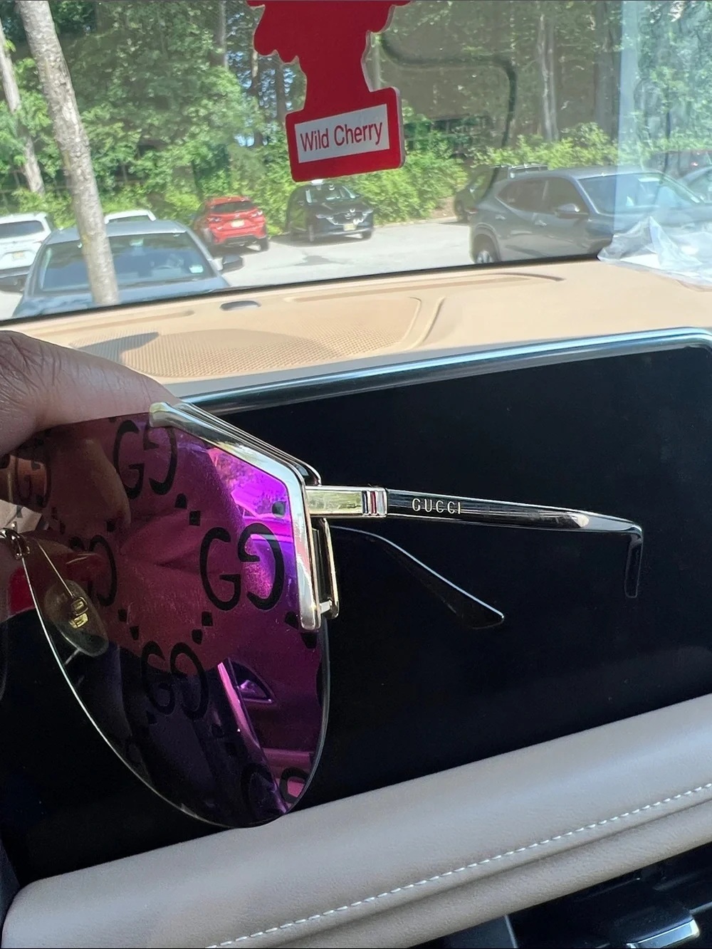 Gucci Purple Logo Shield Sunglasses with Gold Accents